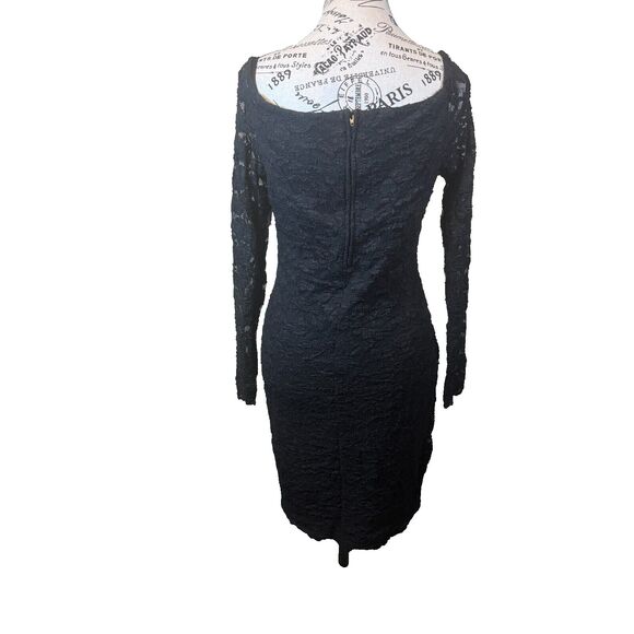 Vintage Gunne Sax Black Lace Bow Midi Dress Sz 13/14 Long Sleeve Off Shoulder - Picture 4 of 8